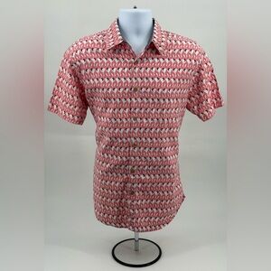 Rebel James & Charli Pink Flamingo Print Button Down Short Sleeve Shirt Men’s L